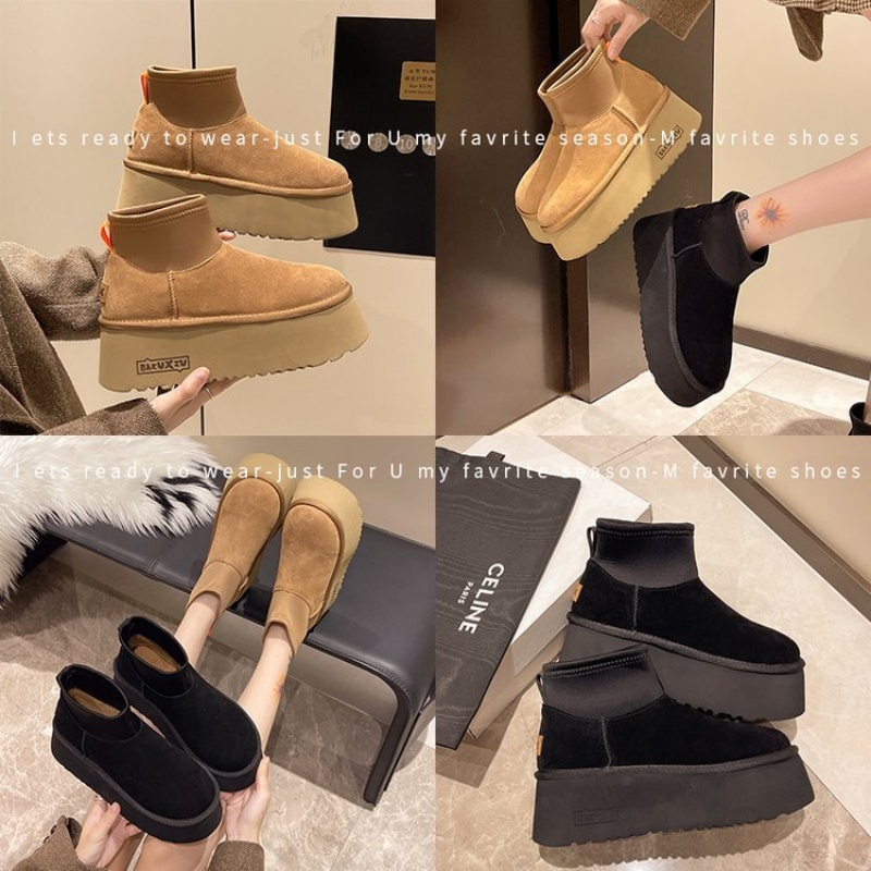 2025 free shipping autumn and winter new female designer thick soled snow boots, height increasing and plush warm short boots, fashionable cotton shoe