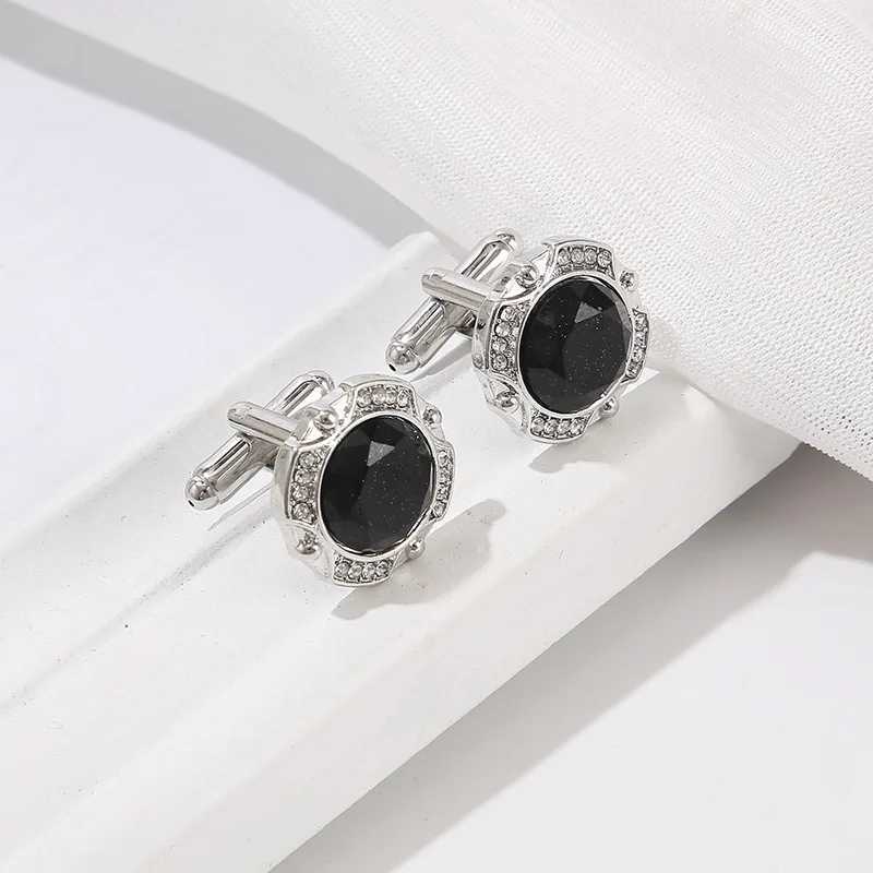 Mens Luxury Black Crystal Cufflinks Fashion Wedding Business Suit Shirt Cufflink High Quality Sleeve Nails Button Male Gifts W250606