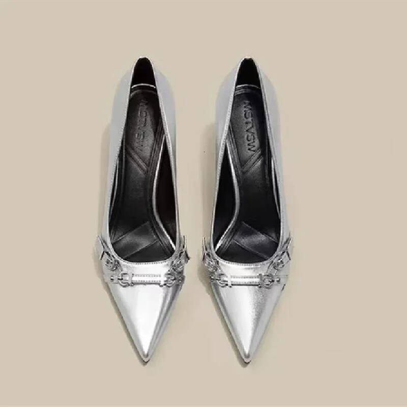Ddmyoutdoor Spring Women S Sier High Heels Sexy French Style Pointed Shoes Metal Decoration Paired With Skirts Elegant Banquet Outdoor Shoes