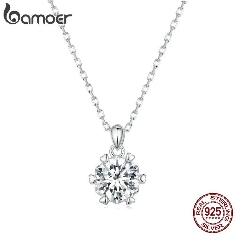 BAMOER 1 CT Moissanite Pendant Necklace For Women High Quality real 925 Sterling Silver Wedding Party Bridal Fine Jewelry 3 Colors