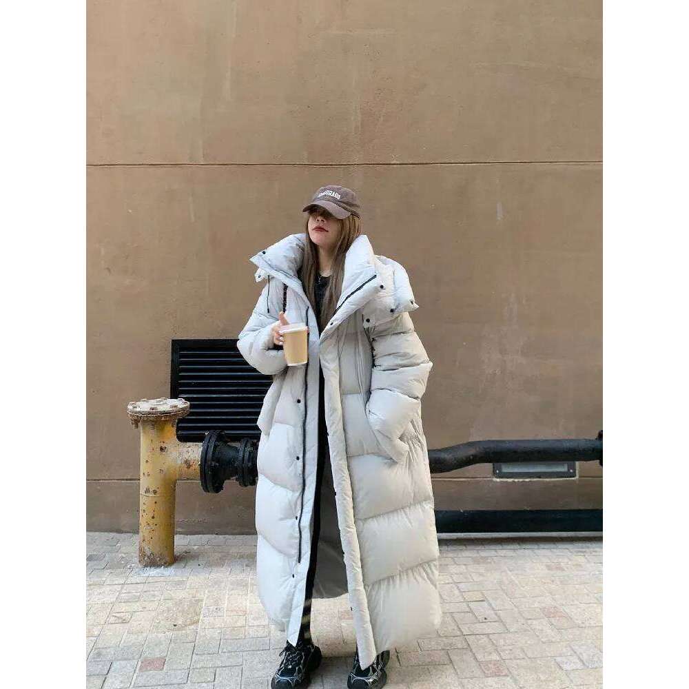 Winter Women Casual Long Sleeve Outerwear Solid Color Hooded Maxi X-Long Parkas Jacket Oversized Single Breasted Warm Coat