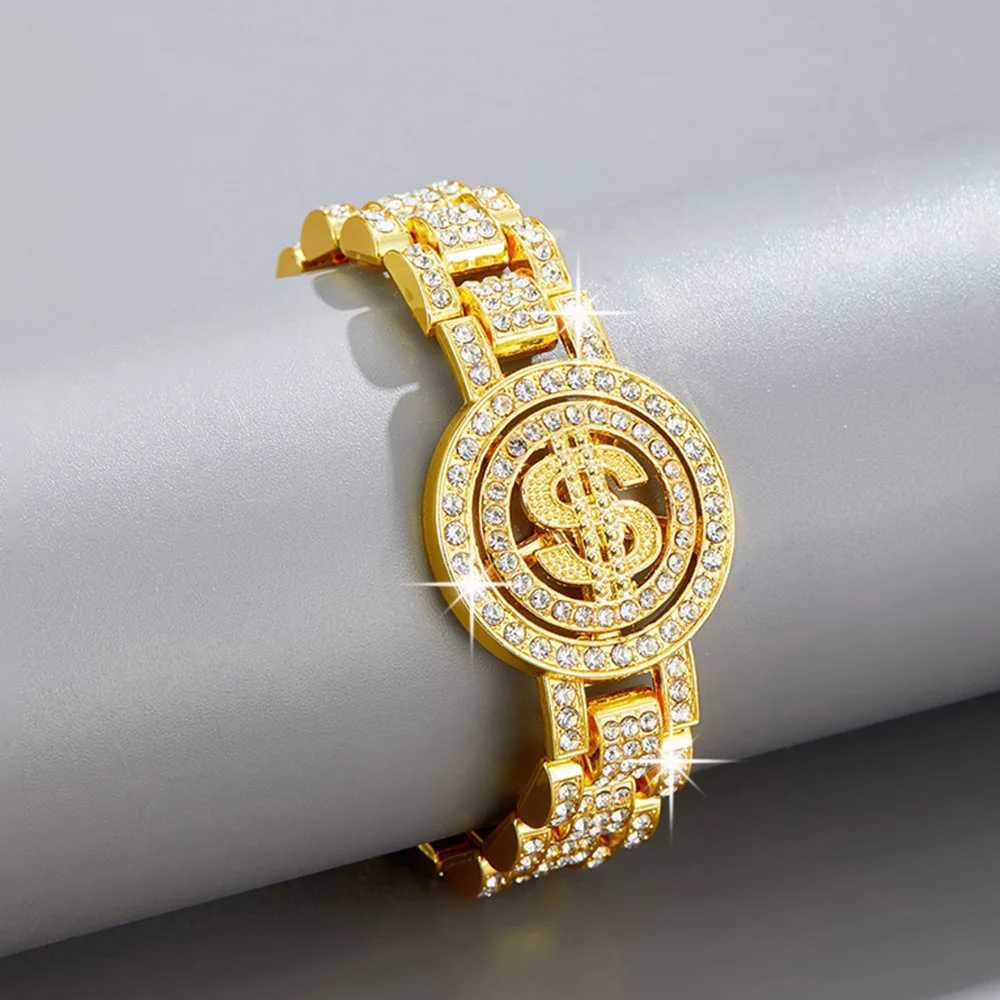 New Hip Hop Shiny Cuban Link Chain Bracelet for Women and Men Gold Color Rhinestone Iced Out Chain Bracelets Punk Wristband Jewelry Gift W250606