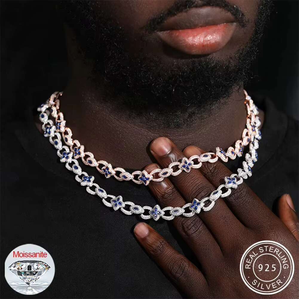 S925 New Iced Out Flower Eye Chain Bracelet For Men With Blue Cubic Zircon Luxury Hip Hop Rapper Sterling Silver Jewelry Gift
