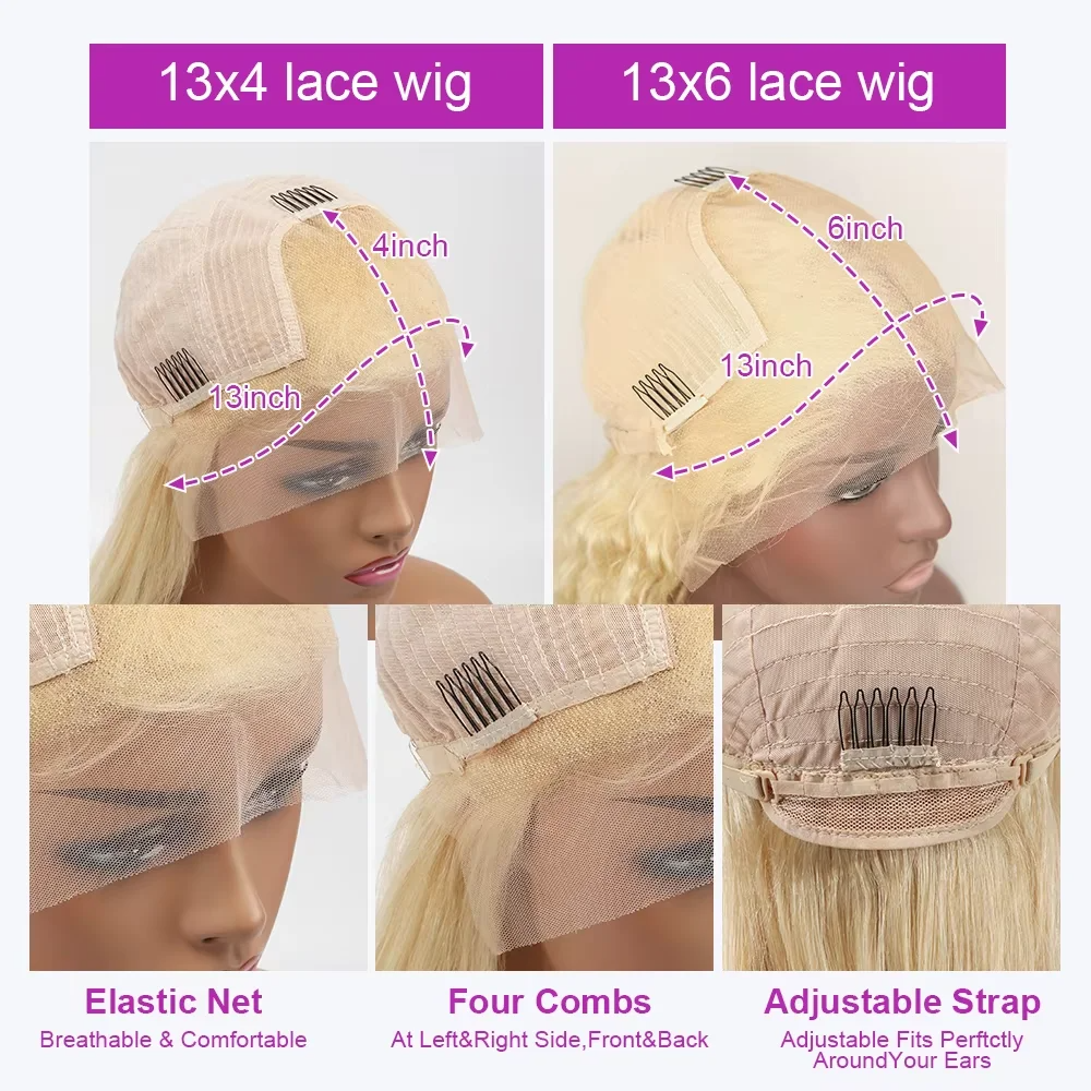 13x4 13x6 HD Transparent Full Frontal Lace 613 Blonde Colored Straight Human Hair Wigs Lace Front Wigs For Women 34 36 Inches Synthetic
