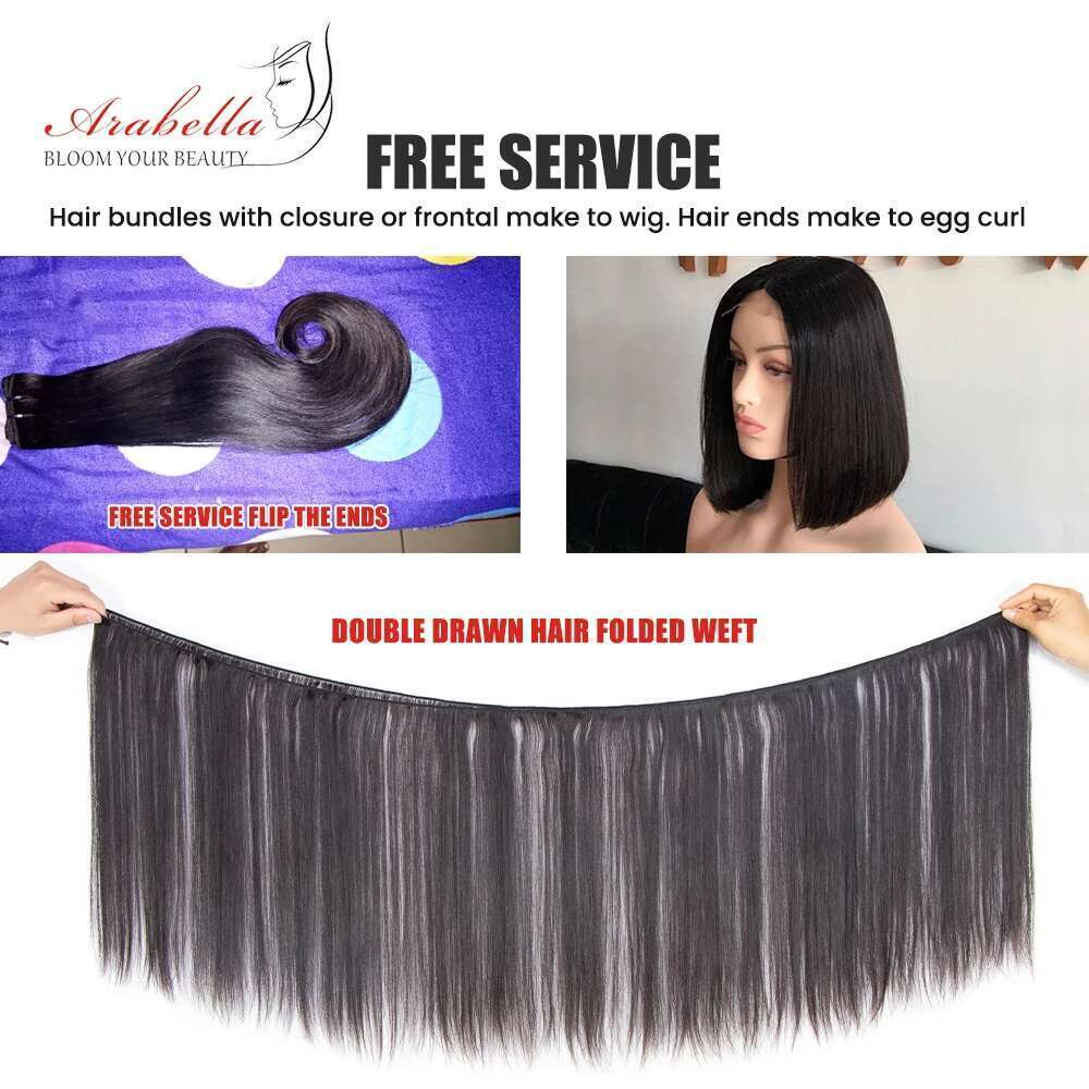 Super Double Drawn 4x4 Transparent Lace Straight Arabella Virgin Hair Weave Bundles With Closure