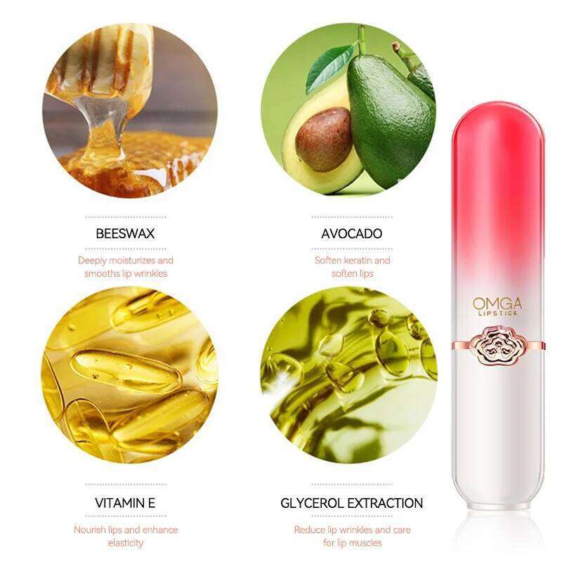 free shipping OMGA Color-Changing Lip Balm Jelly Lipstick Moisturizing Waterproof Hydrating Temperature-Sensitive Peach Flavor,Smooth Lips