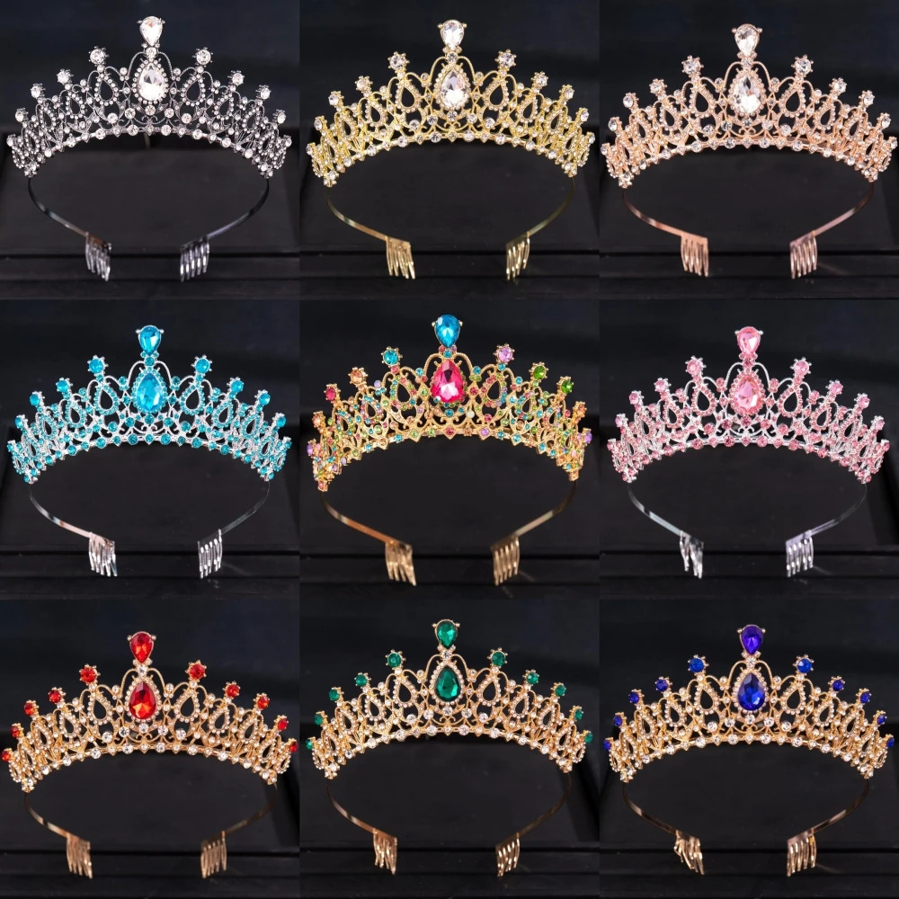 Baroque Crystal Crown Tiara With Comb Rhinestone Prom Diadem Heaband Women Bridal Wedding Hair Accessories Jewelry Crown Tiara 250529