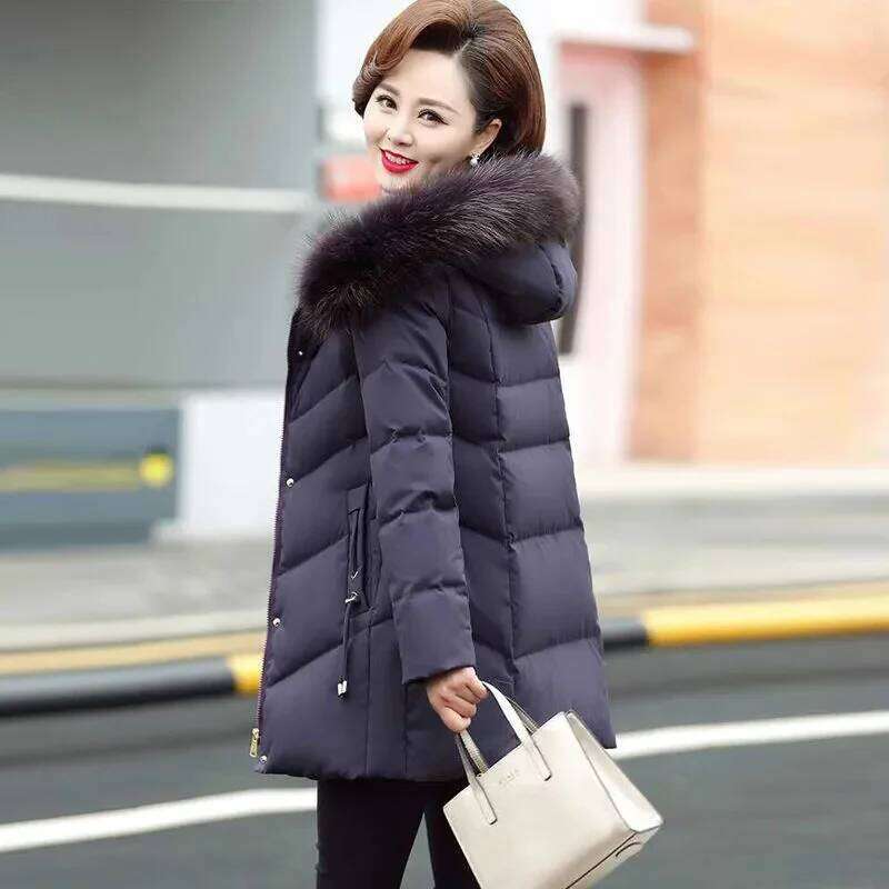 Size 5XL Mother Winter Coat With Fur Collar Elderly Cotton Womens Thicken Down Padded Jacket Hooded Parka
