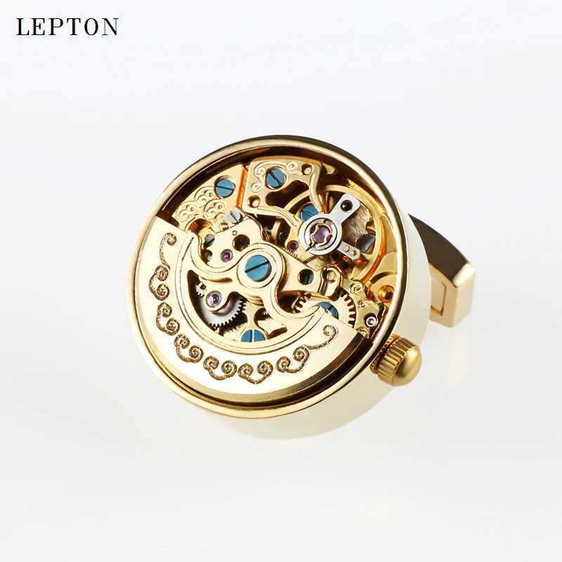 Low-key Luxury Functional Watch Movement Cufflinks Lepton Stainless Steel Steampunk Gear Watch Mechanism Cufflinks for Men W250606