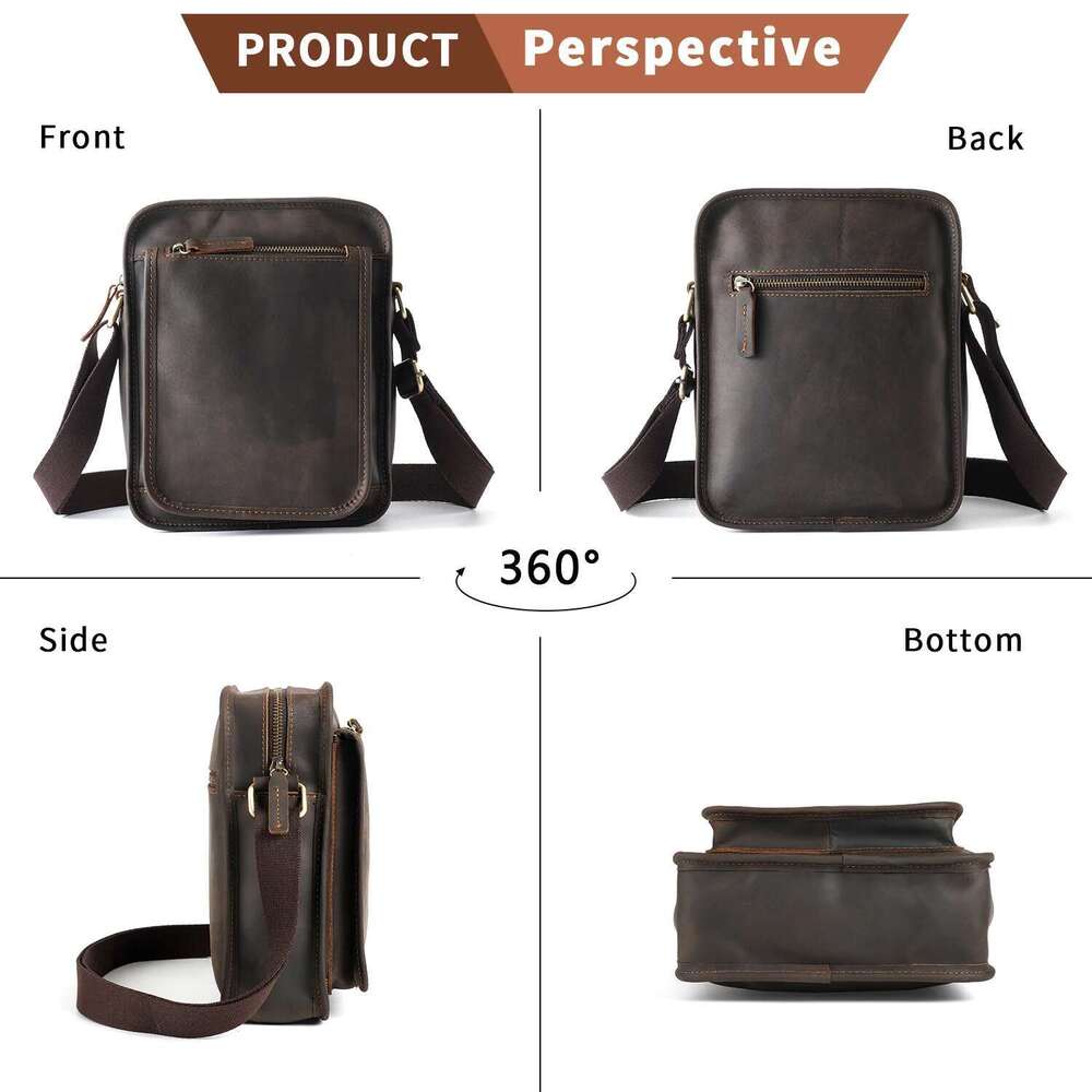 YATBEST Men's Made Of Genuine Leather Durable And Large Capacity Fashionable Single Shoulder Crossbody Bag