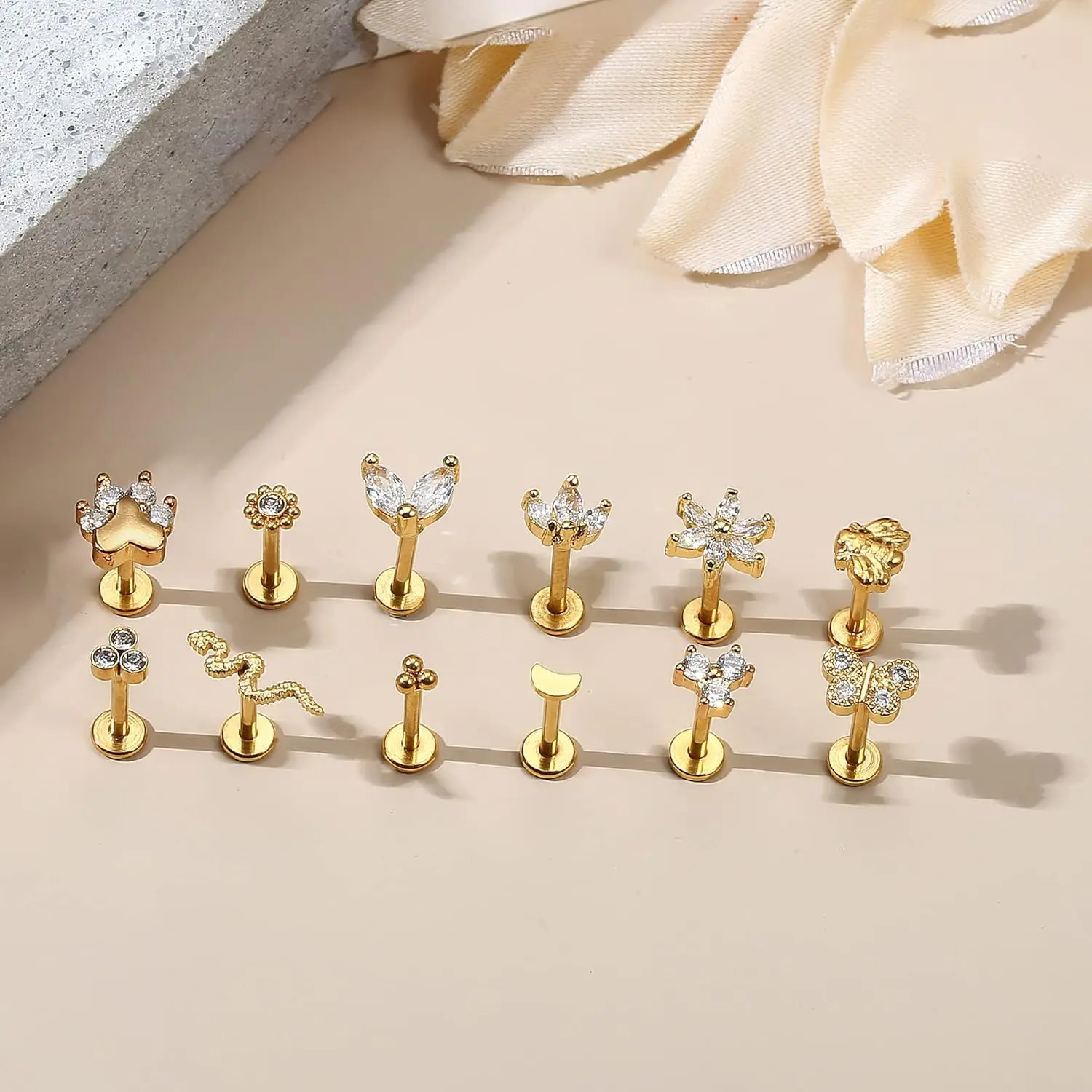 Drperfect 12Pcs Nose Piercing for Women Men Steel Internally Threaded Labret Lip Piercing Conch Helix Piercing Jewelry 250605