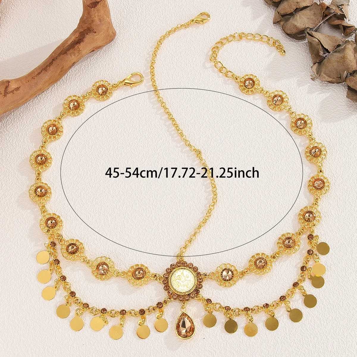 Indian Head Chain For Women Arabic Gold Color Coins Tassel Bridal Rhinestone Hair Chain Headdress Wedding Accessories Headpiece Z250605