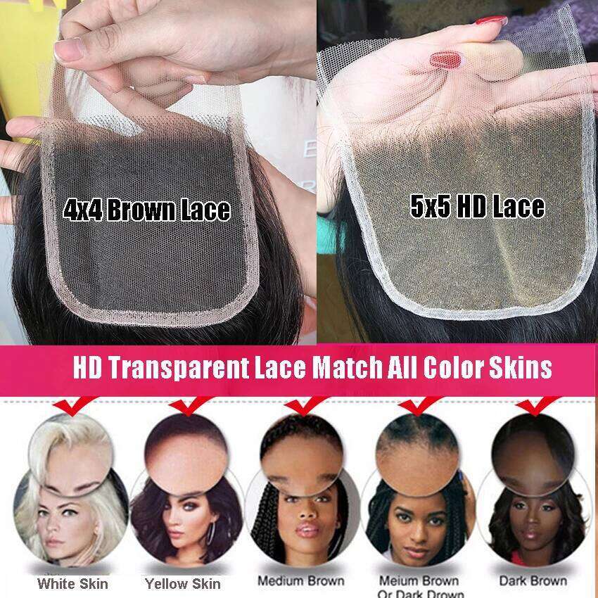 5x5 HD Brazilian Deep Wave Curly Hair With 4x4 Lace Closure Remy HumanHair Bundles WithClosure