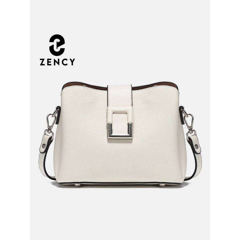 Zency Genuine Leather White Designer Noble Shopper Shoulder Commuter Large Handbag Women Tote Bucket Cross Body Bag 2025/06/06