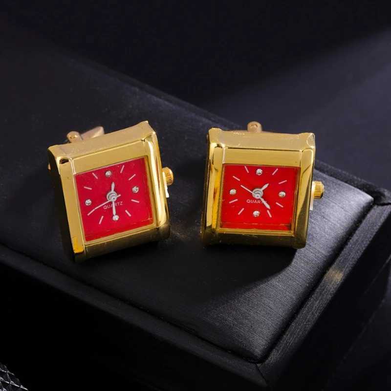 Luxury Square Gold Color Clock Cufflinks High-end French Business Cuff Link Mens Shirt Wedding Jewelry Accessories W250606