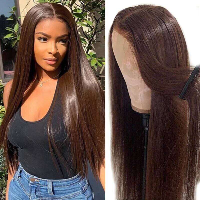 Transparent Frontal Wig Dark Human Hair Peruvian Colored Straight Lace Front Women Ginger Blonde Brown Wigs