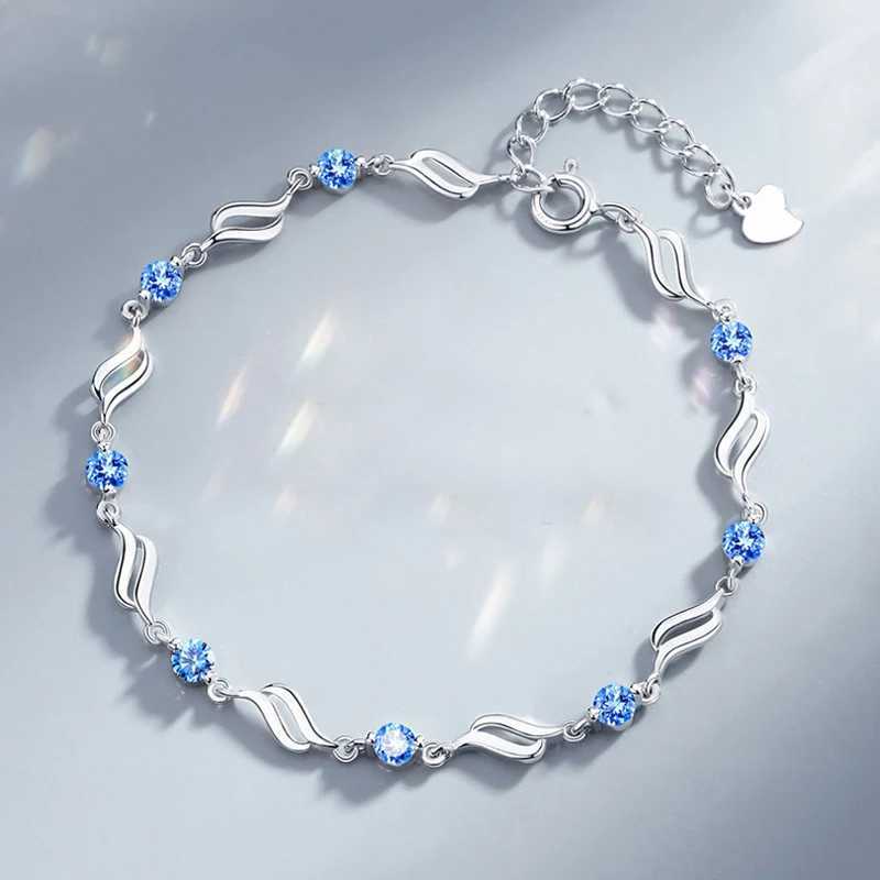 NEW European Fine Sparkling Blue AAA CZ S925 Sterling Silver Wave Bracelet For Women Friend Summer Gift Jewelry W250606