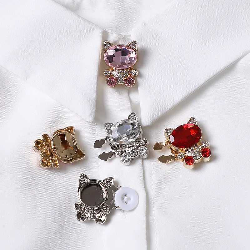 2PCS Cute Cat Rhinestone Cufflinks for Women Shirt Collar Decorative Buckle Button Cover Elegant Luxurious Jewelry Accessories W250606