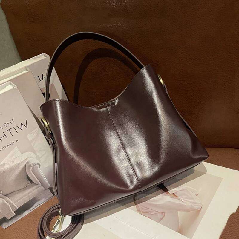 Burminsa Vintage Cow Genuine Leather Bucket Shoulder Bags For Women Designer Crosssbody Purses Tote Ladies Handbags