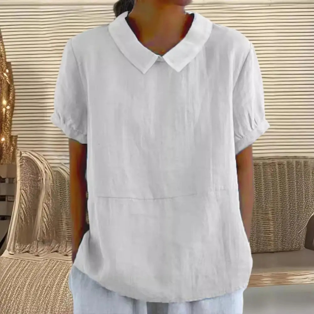 Casual Loose Fit Blouse Stylish Womens Casual Lapel Shirt with Short Sleeves Loose Fit Solid Color Pullover Top for Streetwear 250605