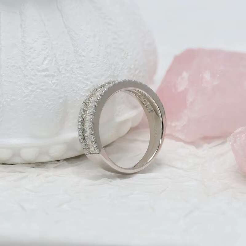 Paston Custom Jewelry 925 Sterling Silver Moissanite Diamond Baguette Moissanite Half Eternity Ring Luxury Design