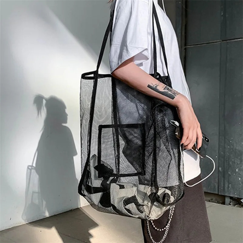 Mesh Beach Shopper Bag For Women Extra Large Capacity Travel Shoulder Bags Sand Toys Grocery Picnic Tote Simple n Organizer 250605