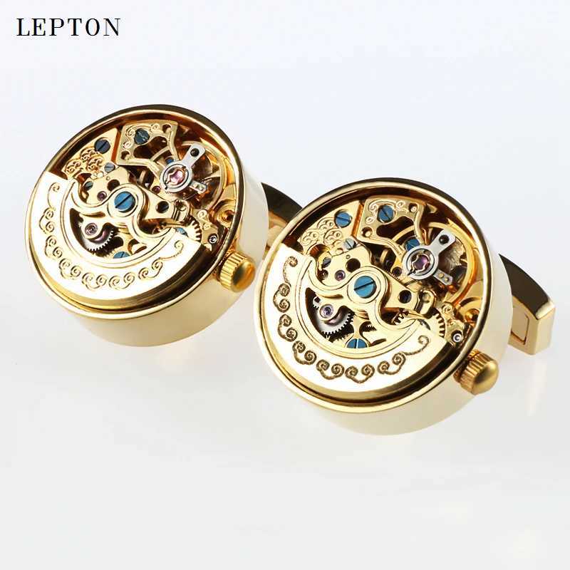 Low-key Luxury Functional Watch Movement Cufflinks Lepton Stainless Steel Steampunk Gear Watch Mechanism Cufflinks for Men W250606