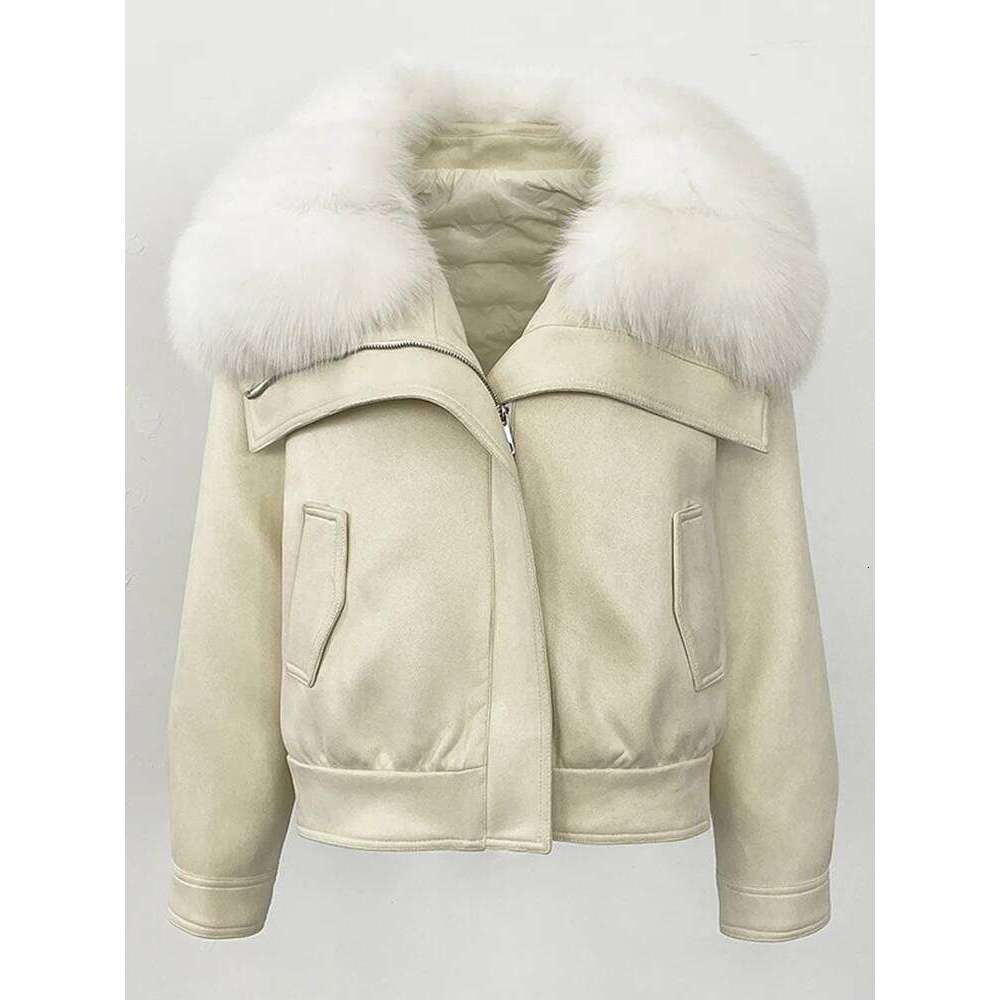 OFTBUY 2025 New Winter Clothing Women Fashion Short Down Coat Big Real Fox Collar Lady Warm Suede Fur Puffer Jacket Female
