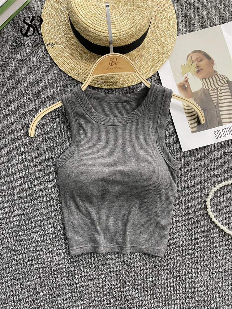 SINGREINY Sleeveless Knit Top Women Backless Korean Bra O Neck Solid Elastic Waist Ladies Elegant Fashion Casual Crop 250527