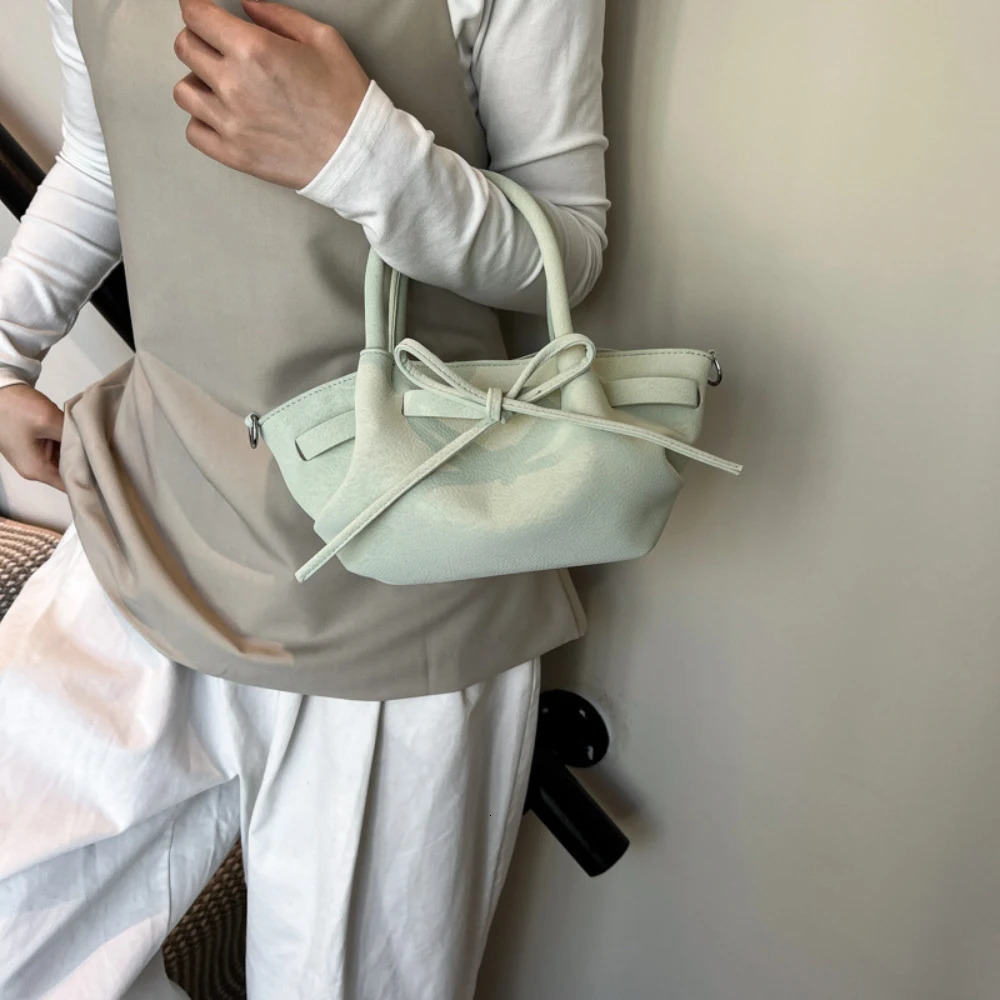 Delicate Lychee Pattern Bow Handbags for Ladies Womens Korean Soft Casual Buckle Crossbody Bag Daily Commute Shoulder Bags 250605