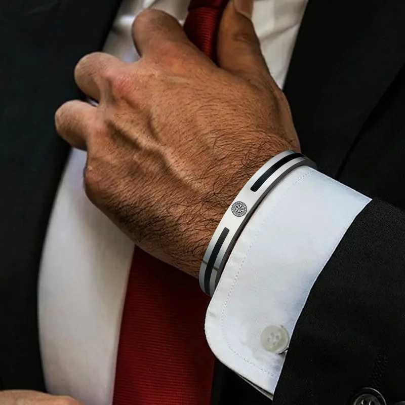 Men Bangle Enamel Bangle Men Viking Cuff Bracelet For Gentleman Stainless Steel Minimalist Bracelets W250606