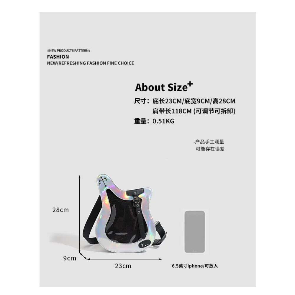New Niche Design Y2k Ulzzang Ita One-Shoulder Crossbody Bag Girl Bass Guitar Laser Transparent Badge Itabag