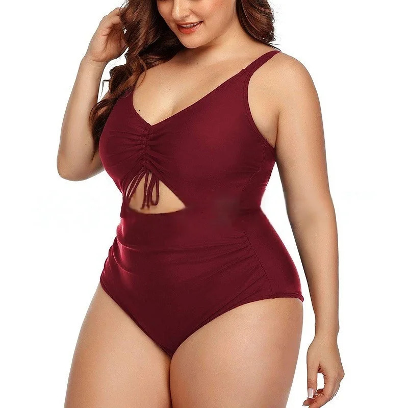 Women Plus Size Swimsuit VNeck with Ruched Front Cutout 250603