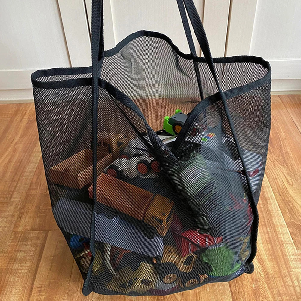 Mesh Beach Bag Cosmetic Pouch Large Tote with Zipper Pocket for Family Pool Toys Vacation Essentials 250605