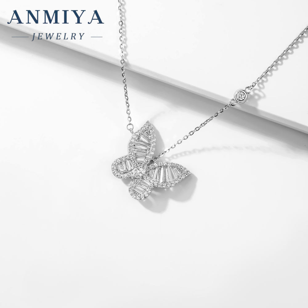 Butterfly Necklace 925 Sterling Silver Cubic Zirconia Dainty White Gold Plated