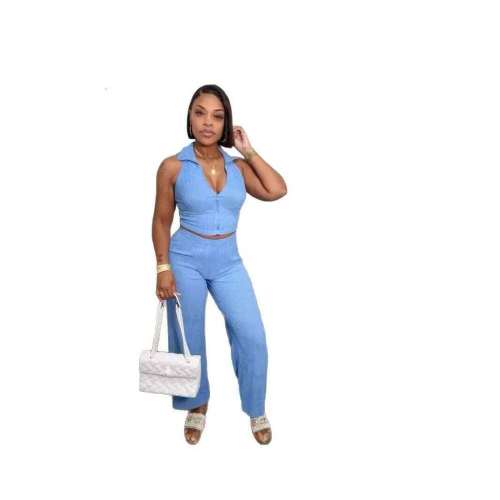 Women's Two-piece Lapel Sleeveless Top Pleated Casual Pants Set for Summer 2025