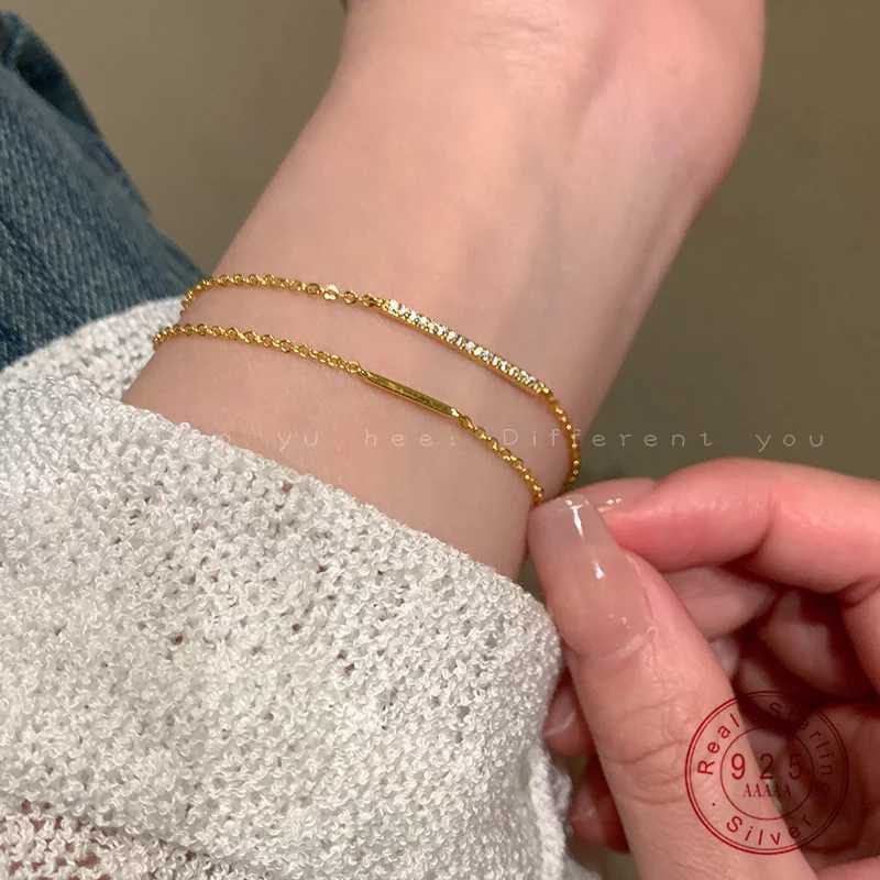 925 Sterling Silver Electroplated 14K Gold Double-layer Layered Exquisite Zircon Bracelet for Women Temperament Jewelry W250606