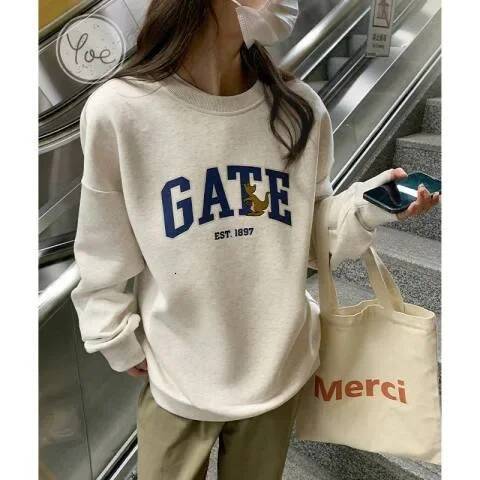 Retro American Round Neck Sweatshirt Women Spring Autumn Loose Oversize Lazy Style Hoodless Pullover Cotton Summer Thin