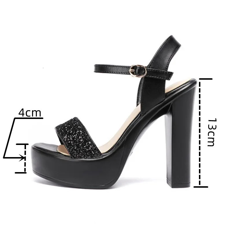 8 10 13cm Small Size 32-43 Bling Silver Wedding Shoes Bride Platform Sandals Summer 2025 Block High Heels Sandals Party Model 250605