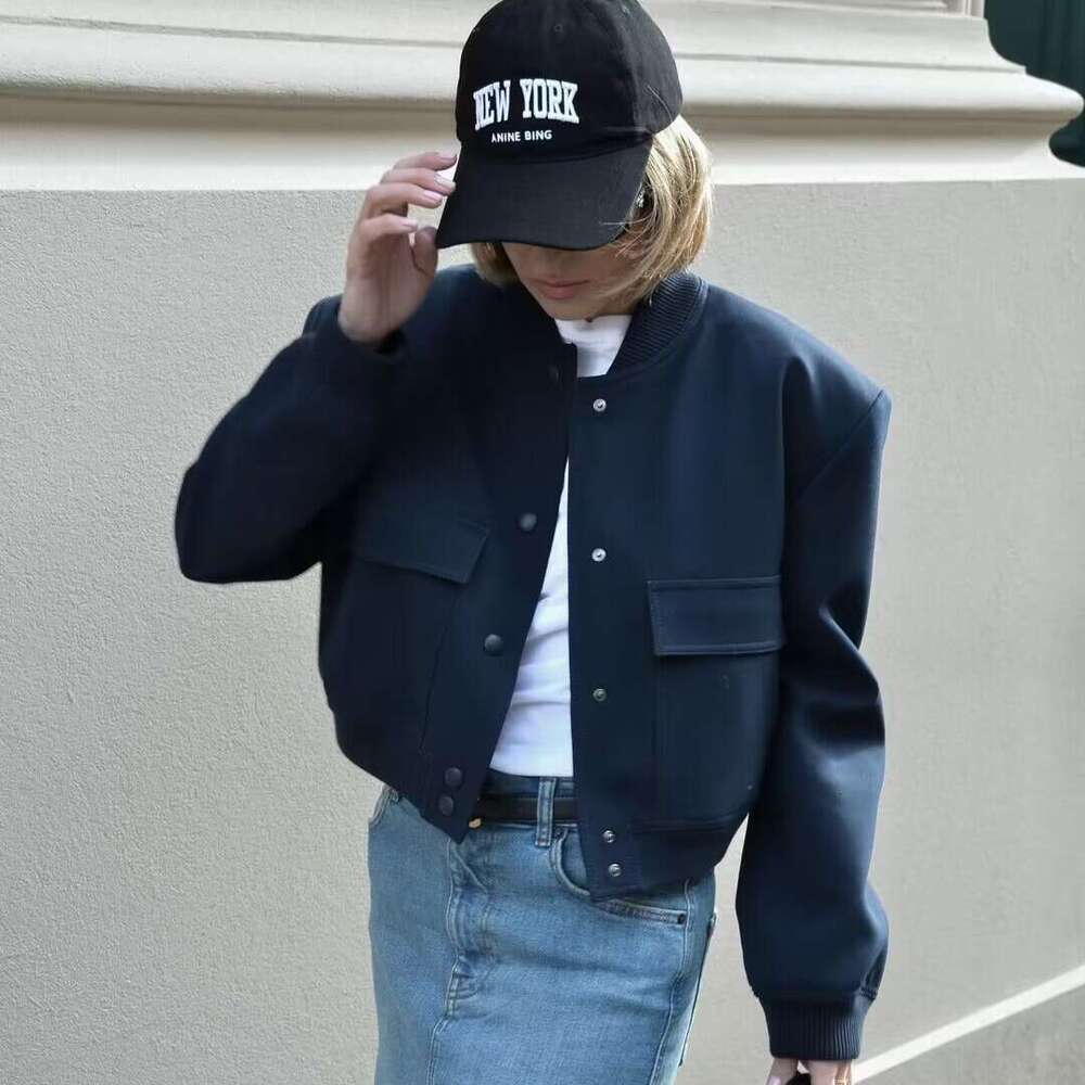 New Women's Fashion French Style Large Pocket Short Autumn Bomber Jacket Coat B5