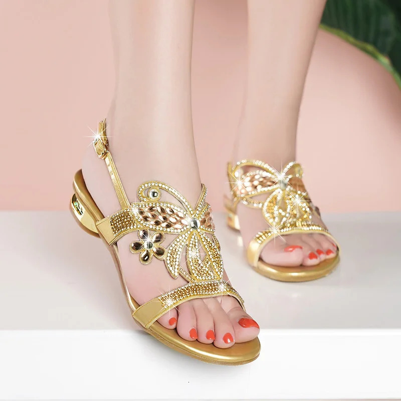 Summer Fashion Womens Sandals Women Butterfly Crystal Glitter Bling Versatile Comfortable Non-slip Outdoor Low Heels Shoes 250605