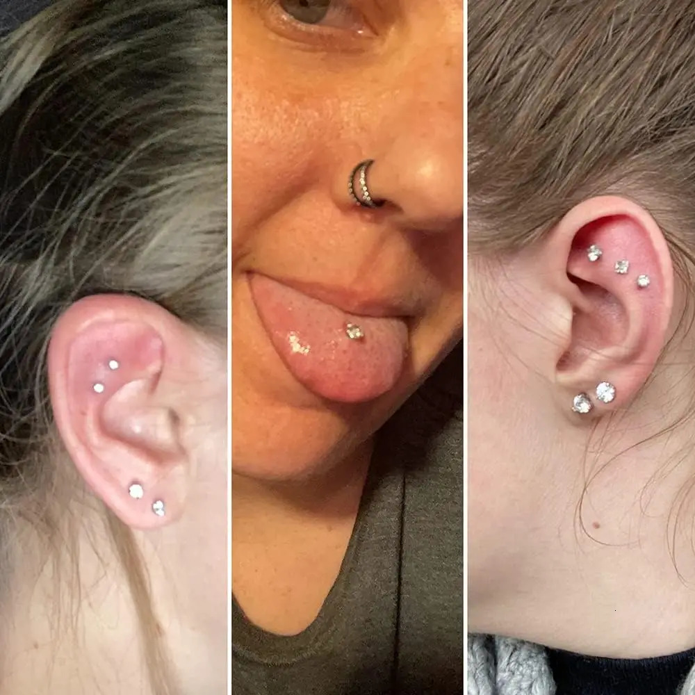 5Pcs Steel Lip Ear Nose Piercing Stud for Women Threadless Labret with 1.5/2/2.5/3/4MM Cubic Zirconia Flat Back 18/20G 250605