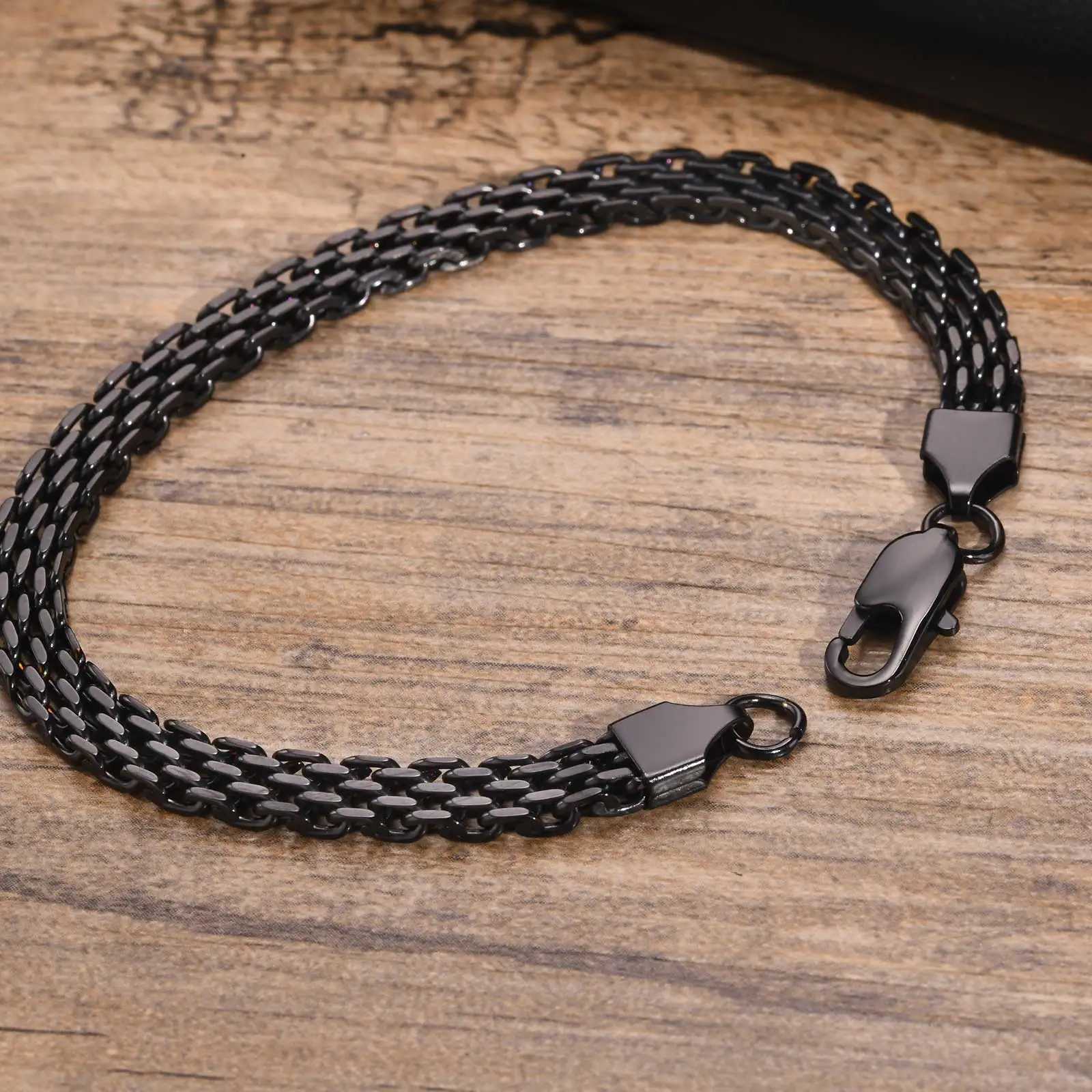 Mprainbow Mesh Chain Bracelets for Men Boys Black Color Stainless Steel Links Wristband Valentines Gift For Men Male Jewelry W250606