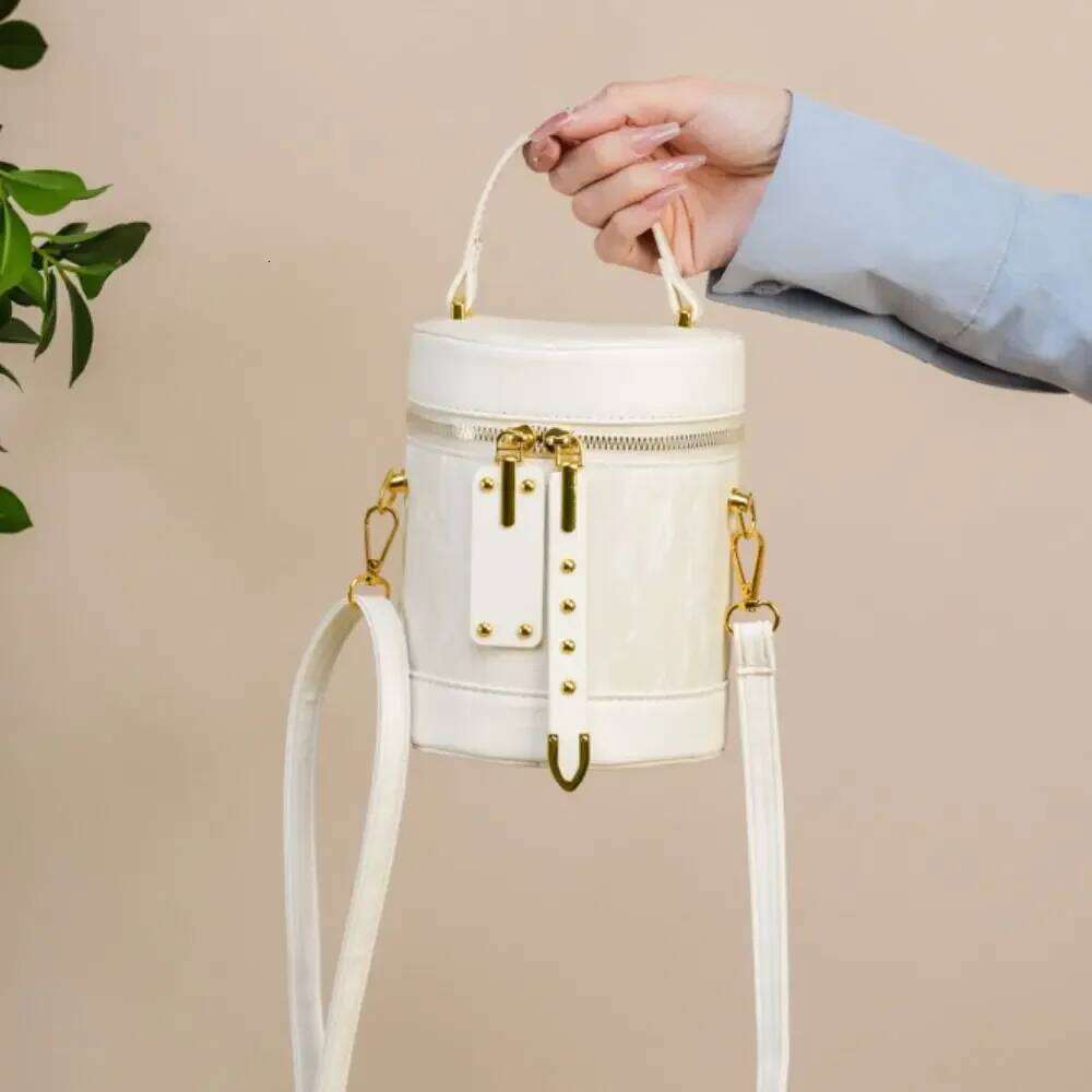 Trendy Pu Leather Women Bucket Vintage Handbag Cylinder Crossbody Solid Color Shoulder Bag Travel