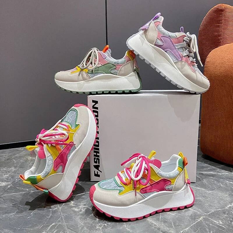 Ddmyoutdoor Sneakers Women S Platform Sports Leisure Lace Up Vulcanize For Outdoor Casual Running Walking Shoes Outdoor Shoes