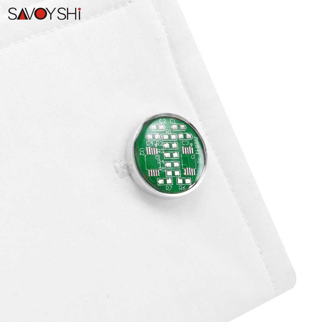 SAVOYSHI Newest Real Circuit Board Cufflinks For Mens Shirt Cuff buttons High Quality Round Cuff links Gift Free Engraved Name W250606