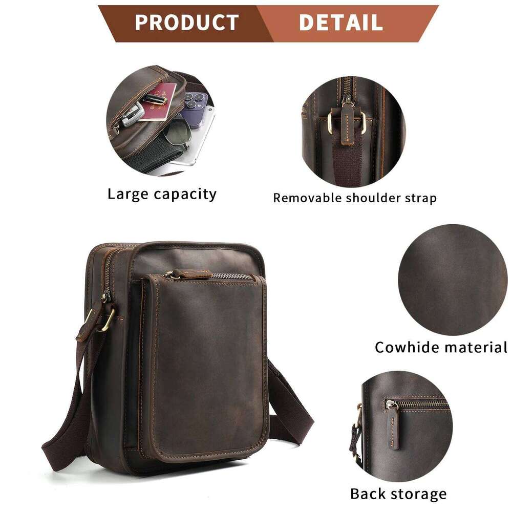 YATBEST Men's Made Of Genuine Leather Durable And Large Capacity Fashionable Single Shoulder Crossbody Bag