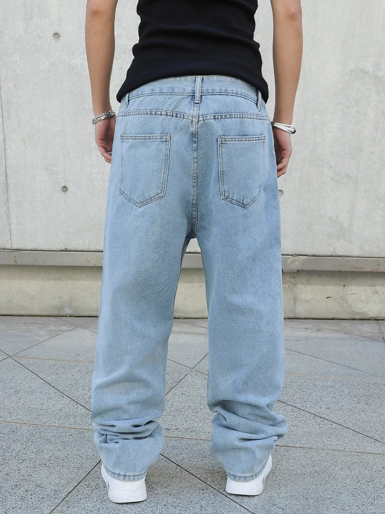 Spring Autumn Men Baggy Jeans Oversize Straight Loose Casual Denim Trousers Solid Color Streetwear Fashion Y2k Wide Leg Pants 250605