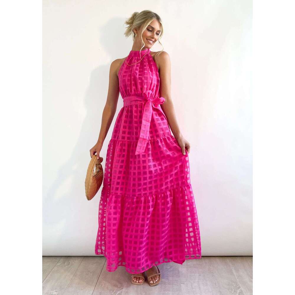 Summer New Casual High-End Sleeveless Waist-Cinching Flared Gentle Style Women's Long Dress B5