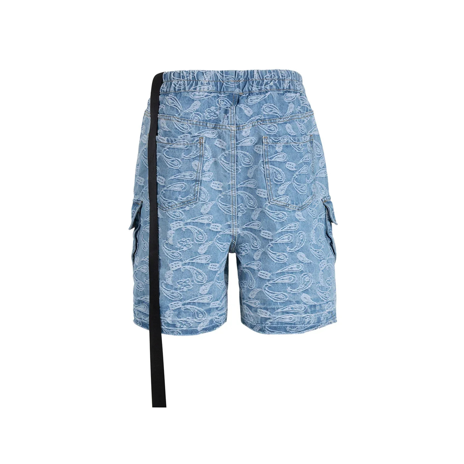 Streetwear Washed Cashew Flower Pocket Summer Denim shorts for Men and Women Wide Leg Baggy Drawstring Cargo Short 250530